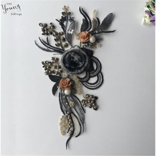 3D Embroidery flower Sewing Applique Lace collar ABS pearl Neckline DIY Lace fabric Clothing Decorate Accessories Supplies