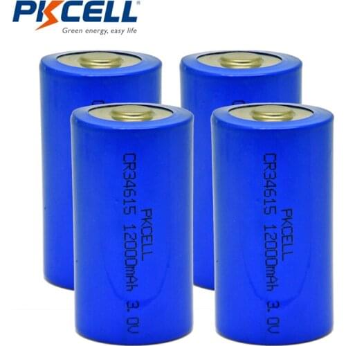 Promotion- 4pcs PKCELL CR34615 Li-MnO2 Battery 3V 12000mAh CR 34615 D Size Non-Rechargeable Lithium Batteries