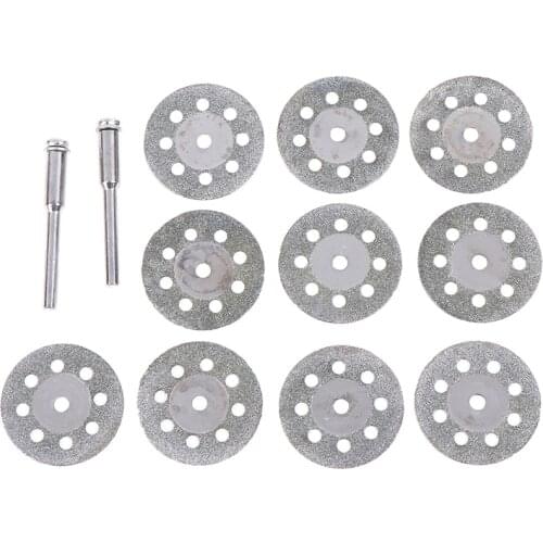 10pcs/set 25mm Mini Diamond Saw Blade Silver Cutting Discs With 2X Connecting Shank For Drill Fit Rotary Tool