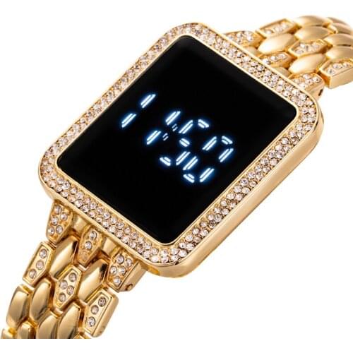 LED Digital Display Mens Womens Touch Screen Electronic Watch Sports Waterproof Stainless Steel Rose Gold Couple Watch