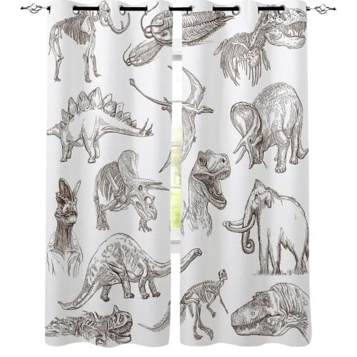 Dinosaur Cartoon Black And White Windows Window Curtain for Kids Room Bedroom Curtain for Girls Colorful cortinas