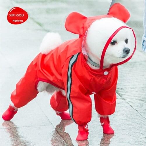 Puppy Raincoat Four-Legged Waterproof All-cover Pet Poncho Teddy Rainy Day Reflective Clothes Dog Cat Breathable Mesh Rain Gear