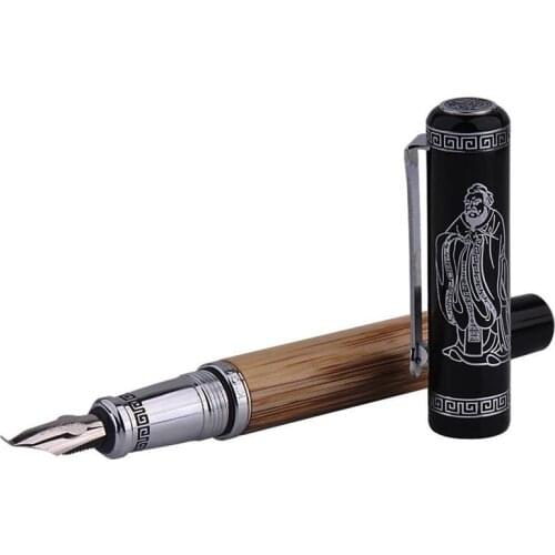 Duke 551 Confucius Metal Fountain Pen Classic Natural Bamboo Big Size Medium / Bent Nib Calligraphy Business Office School Pen