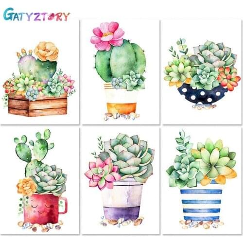GATYZTORY DIY Painting By Numbers Succulent Plants Wall Art Picture Acrylic Coloring For Home Decors Artwork City Paint On Canva