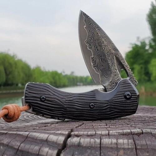 Free shipping Hand made High-end sharp Damascus steel blacksmithing camping tool folding knife outdoor the Precious gift knife