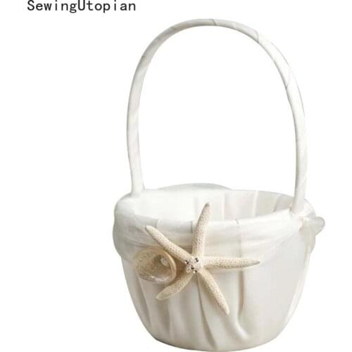Wedding Basket Ring Pillow Flower Storage Basket Girl Basket with Sea Star and Seashell Hanging Basket Wedding Decoration