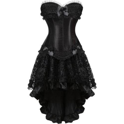 Lace corset dresses burlesque plus size lingerie zip bustier corset skirts for women party gothic lolita sexy black korsett