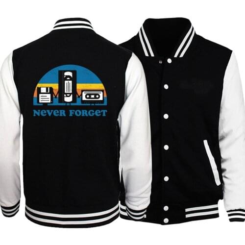 Never Forget Baseball Men Print Jackets Coats 2019 Winter Autumn Fleece Warm White Black Sportswear Bomber Streetwear Plus Size