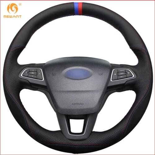 MEWANT Black Leather Black Suede Car Steering Wheel Cover for Ford Focus 3 2015-2018 Kuga 2016-2018 Escape 2016-2018 Accessories