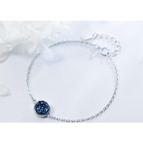 Minimalist Druzy Stone Kyanite Bracelet Real 925 Sterling Silver Personality Accessories For Women Fine Jewelry Gift