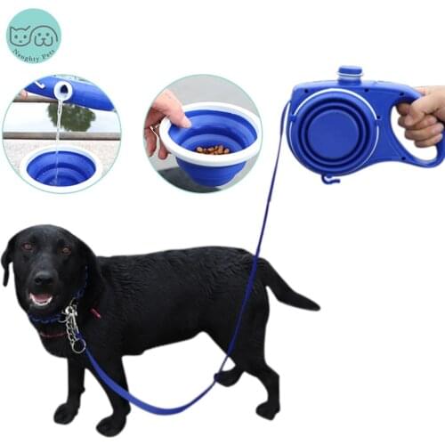 Multifunction Dog Leash With Water Bottle Bowl Poop Bags Hook Pet Puppy Walking Running Leads Roulette For Dogs Leash Rope