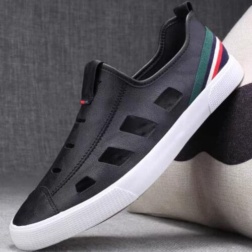 Mens Casual Sneakers Summer New Trend Breathable Mens Flat Shoes with Holes and Cool White Mens Casual Shoes