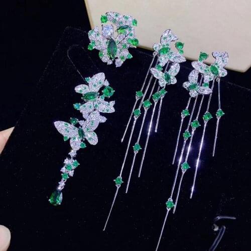 Jewelry set insect butterfly pendant earring and ring set 925 sterling silver with cubic zircon long earring fine jewelry