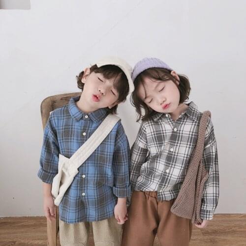 Autumn New Boys and Girls Shirt Fashion Plaid Shirt Blouses Baby Clothes Kids Long Sleeve Casual Tee Shirts Boys Shirts 2018 New