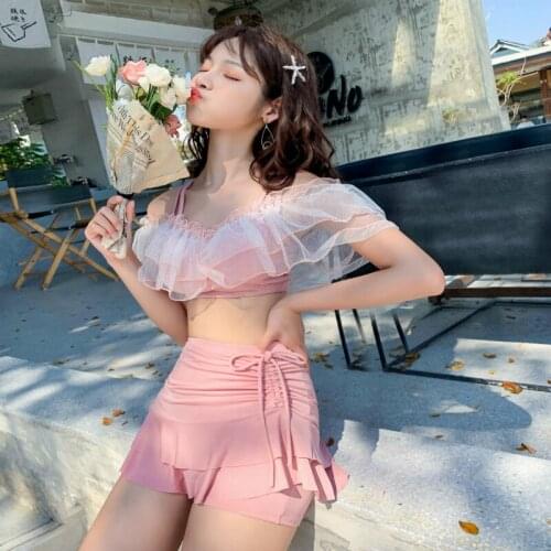 2021 New Korean Style Bikini Set Women Biquini Suit Two Pieces Swimwear Sexy Swimsuit High Waist Beach Suit Swimskirt