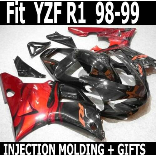 Free customize 100% fit injection motorcycle part for YAMAHA red black YZFR1 98 99 fairings kit YZF R1 1998 1999 body fairing
