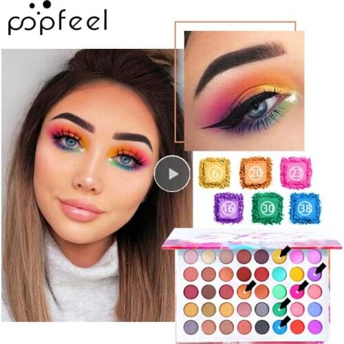 POPFEEL 40 Colors Matte Eyeshadow Palette Makeup Shades High Pigmented Shimmer Shadow Lasting Waterproof Neon Eye Pigments TSLM1