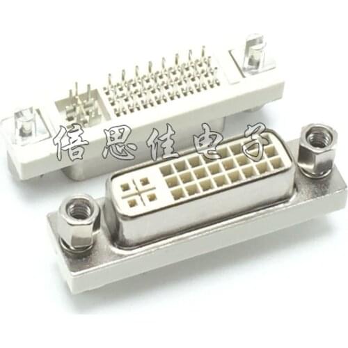 1PCS DVI socket dvi24 + 5 female base video socket riveting screw 180 degree bent foot solder plate socket vertical female base
