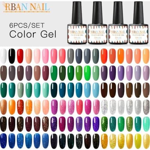 RBAN NAIL 6pcs/Set 7ML Pure Color Gel Polish Glitter Nail Gel Kit Long-Lasting Varnish Soak Off Gel Nail Set & Kits For Nails