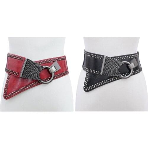 40GC Womens Waist Belts Plus Size 25"-70"Dresses leather Elastic Stretch Cinch Belt with Fashion Metal Interlock Belt Buckle