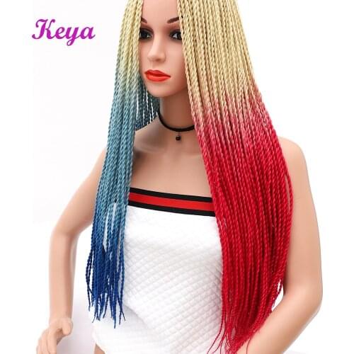 Keya Ombre Senegalese Twist Hair 24inch Crochet Braids 30 Roots Synthetic Crotchet Braiding Hair Pink Hair Blue Braids For Women