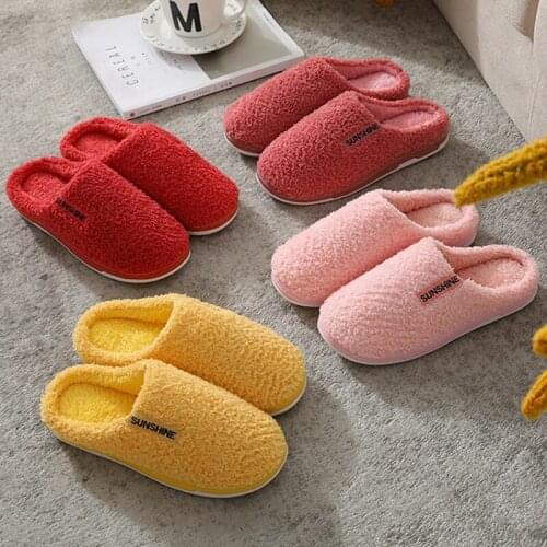 Indoor Cotton Slippers 2020 Autumn Winter Pure Color Unisex Anti Skid Tpr Sole Plush Silent Soft Heel Wrapped Comfortable Shoes