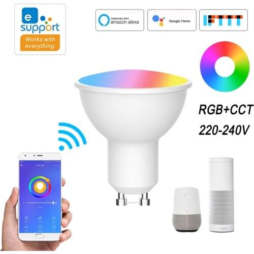 4W 220-240V Wifi Smart Gu10 LED Light Bulb EWeLink APP RGB+CCT Spotlight For Smart Home Control Work With Alexa Google Home