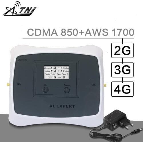 ATNJ 850+1700 Dual Band Cellular Signal Booster 2G 3G CDMA 850 4G AWS 1700 Signal Repeater Band 5 & Band 4 Amplifier 70dB Gain