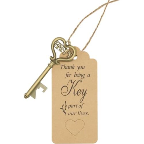 Vintage Key Shaped Bottle Opener With Thank You Card Wine Opener Wedding Party Favors Souvenir Present Home Bar Ornament