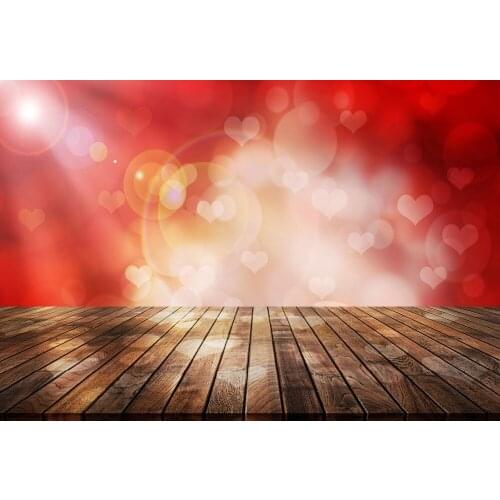 VinylBDS 5x7ft Photo Background Red Valentines Day Backdrops Love Bokeh Wedding Backdrop Vintage Wood Floor Background for Kids