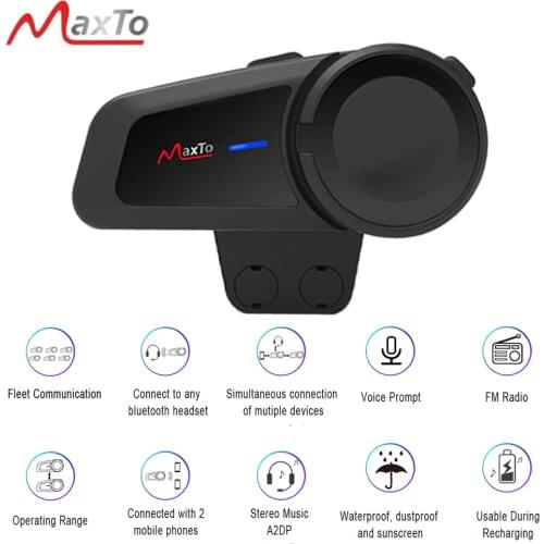 MAXTO M2 Waterproof Motorcycle Helmet Headset 6 Riders Group Talking Intercom Bluetooth5.0 FM Radio Universal Pairing Function