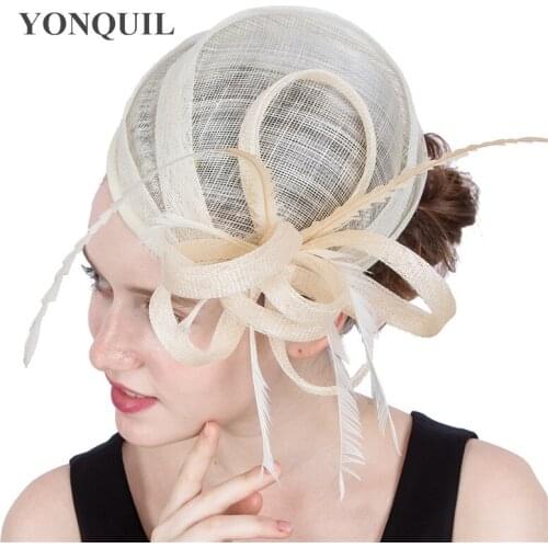 High Quality Nice Sinamay Fascinators Wedding Hats Elegant Womens Party Cocktail Hair Accessories With Fancy Feathers Headpiece