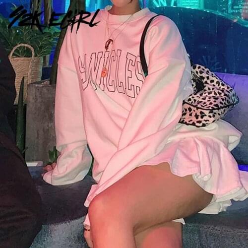 Y2K EGIRL Casual Crewneck Oversized Sweatshirts Vintage 90s Streetwear Letter Print Long Sleeve White Tops Autumn Outfits Chic