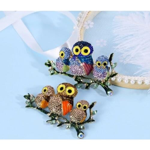 Lovely Rhinestone Blue Coffee Owl Brooch Pin Women Men Fashion Cute Animal Brooches Clothes Dress Hat Scarf Jewelry Accessories