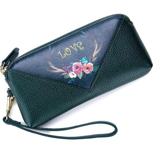 Women Genuine Leather Bag Flower Designer Girls Mobile Phone Money Bag Handbag Luxury Brand Boston Clutch Wristlet Purse MF-2018