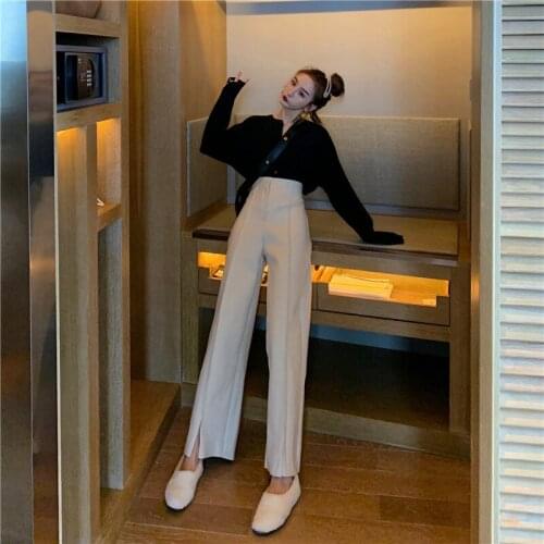 Womens Pants Elegant Style Plaid Pants for Women Autumn Casual Loose Elastic Waist Trousers Harajuku Female Ankle-Length ZT1954