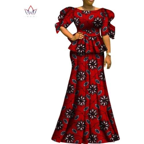 2 Piece Sets Womens Outfits Fashion Dashiki Cotton Top & Skirt African Clothes Bazin Plus Size Lady Clothing for Party WY6729