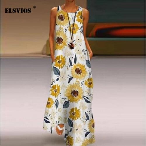 3XL Summer Women New Butterfly Flower Floral Print Dress Casual O Neck Sleeveless Loose Dress Elegant Fashion Long Party Dresses