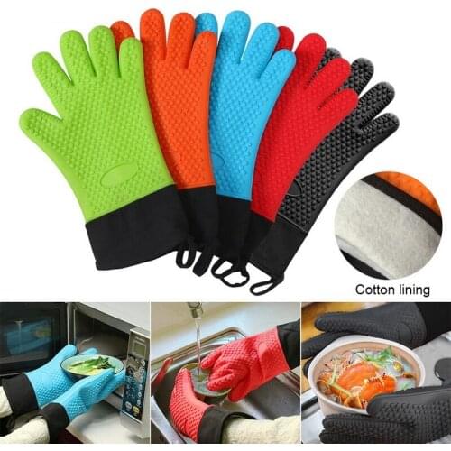 1 Pcs Silicone Gloves Food Grade Heat Resistant Thicken BBQ Grill Gloves Kitchen Waterproof Oven Cooking Mitts Baking Tools