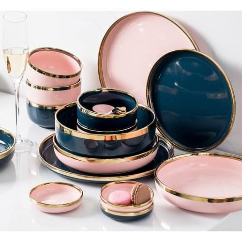 2021 New Modern Family Ceramic Fashion Solid Color Pink Tableware Set