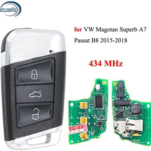 3 Buttons Smart Remote Key 434MHz Key Fob for Volkswagen Magotan Superb A7 Passat B8 2015-2018