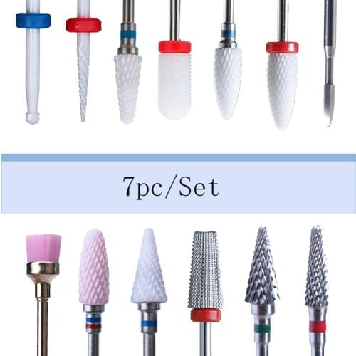 6/7pcs Nail Drill Bit Ceramic Carbide Milling Cutter for Nails Manicure File Electric Pedicure Burr Gel Remove Tools Accessories