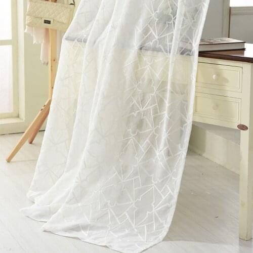 White Embroidered Geometric Voile Curtains for Living Room the Bedroom Sheer Curtain Tulle Window Kitchen Fabric Drapes