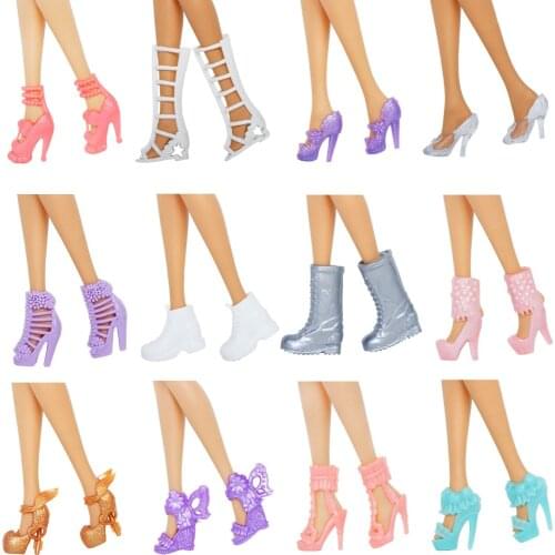 12 Pairs Doll Shoes Mix style High Heels Sandals Boots Colorful Assorted Shoes Accessories For Barbie Doll Baby Xmas DIY Toy