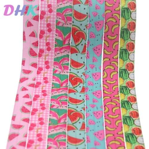 DHK 5/8'' 5yards fruits watermelon banana printed Fold Elastic FOE stretch ribbon hairbow headwear headband DIY OEM C1722