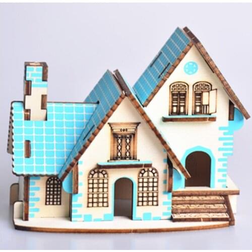 DIY Model toys 3D Wooden Puzzle blue dream cottage Wooden Kits Educational Puzzle Game Assembling Toys Gift for Kids Adult P4
