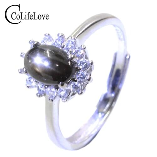 Classic star light sapphire silver ring 6 mm *8 mm natural star light stone ring solid 925 silver sapphire ring anniversary gift