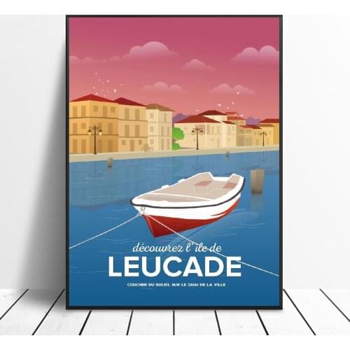 Lefkada The Western Pier Canvas Travel Poster Prints Home Wall Art Decor Painting