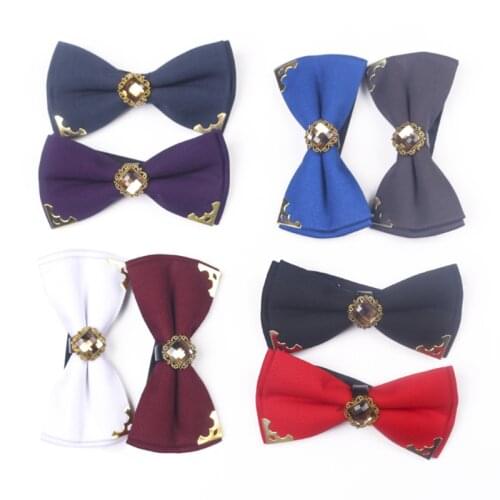 Ricnais Fashion Solid Color Cotton Metal Diamond Bow Tie Men For Business Wedding Party Gift Skinny Cravats Luxurious Bowtie