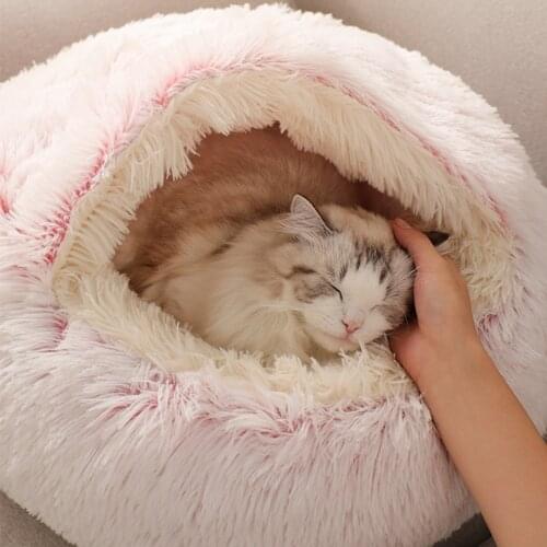 Soft Warm Dog Cat Bed Round Long Plush Cats House Cave Teepee Pet Kitten Cushion Basket Sleepping Mat for Cats Small Dog Beds
